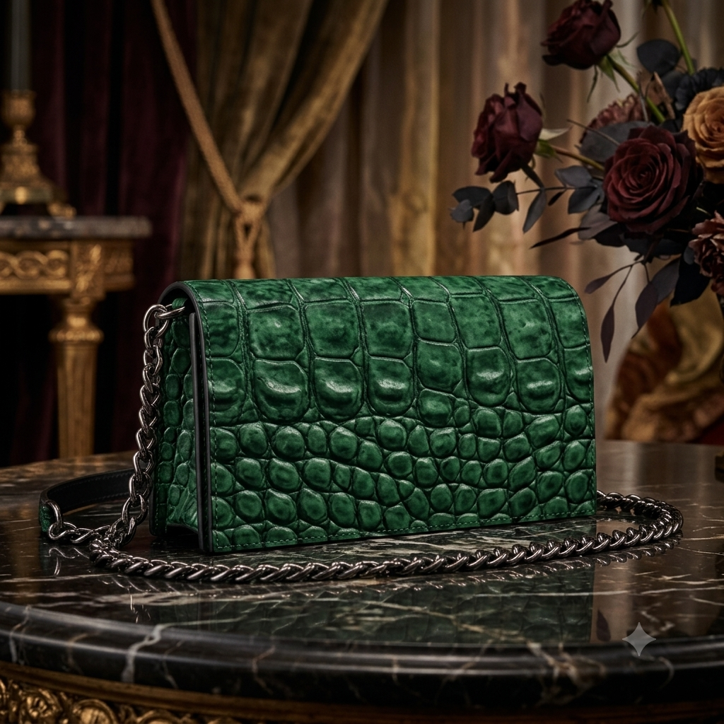 Classic Croc Digitally Printed Leather Kenway Evening  Bag